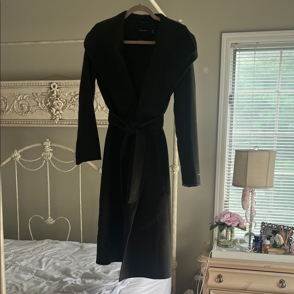 Tahari double  lapel dark loden green Belted Wrap Coat